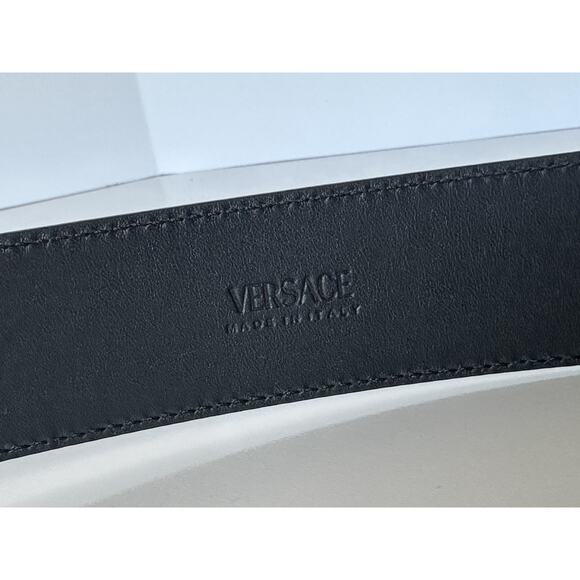 Versace Silver Medusa-Buckle Blue Leather Belt 100 (40) Italy 1006276 NIB $600 - Picture 7 of 10